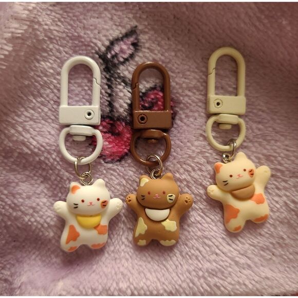 Set of 3 Cat Keychain Lot Cutecore Best Friends Gift School Bag Accessory Kids - Picture 1 of 2